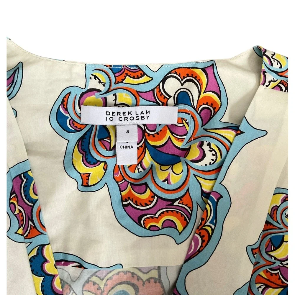 Derek Lam 10 Crosby Tora Ivory‎ Paisley Tiered Smocked Waist Mini Dress Sz 8